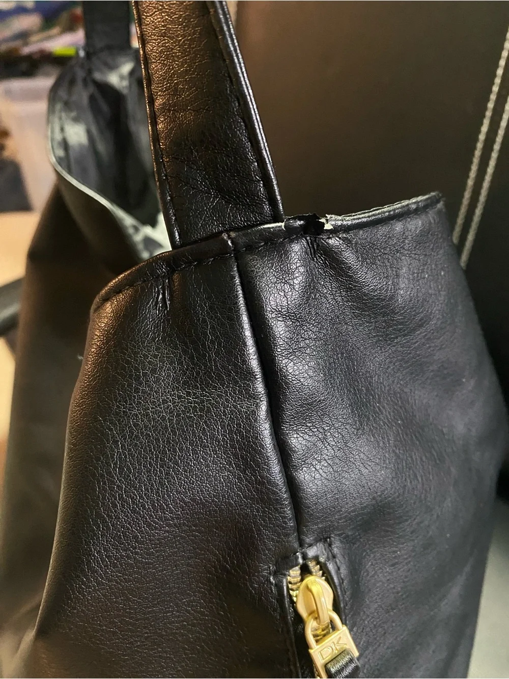 Donna Karan Signature Cashmere Collection Black Faux Leather Shoulder Bag